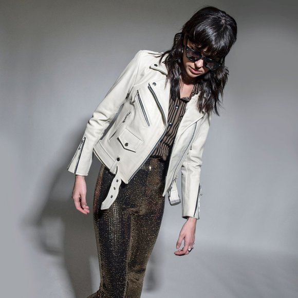 Luxury White Leather Jacket - Picture 8 of 12